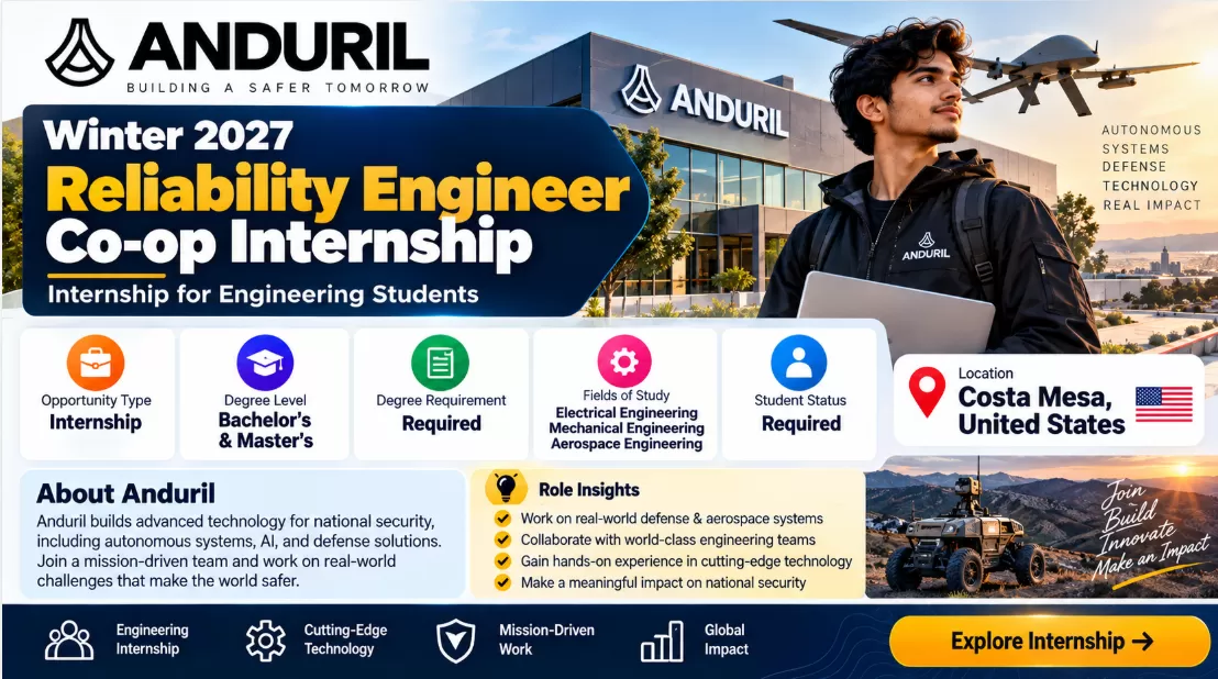 Anduril Winter 2027 Reliability Engineer Co-op: Internship for Engineering Students