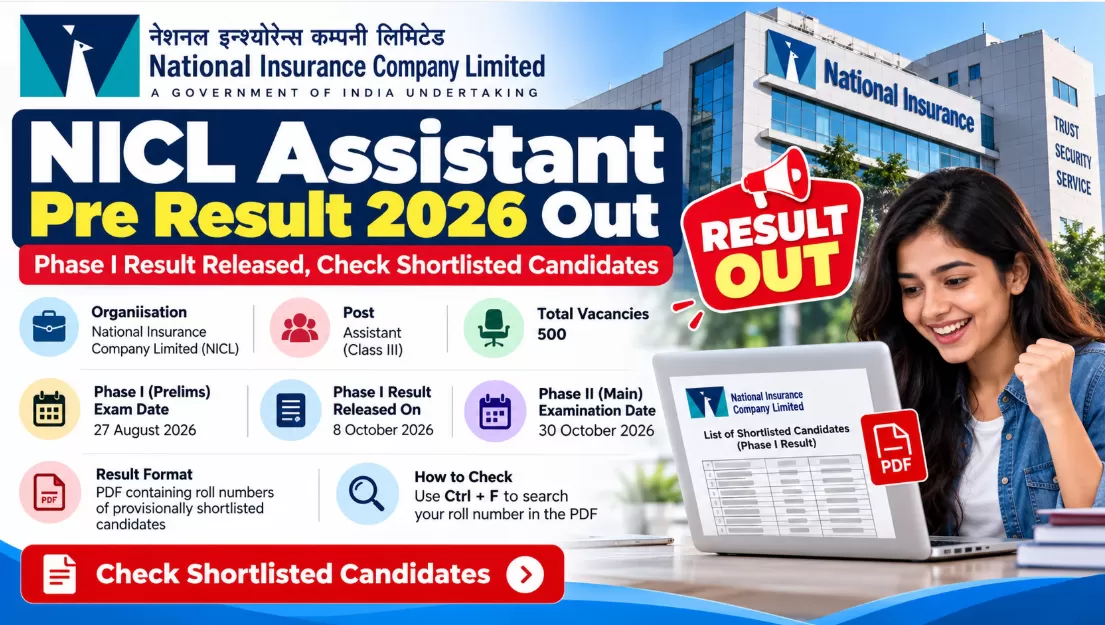 NICL Assistant Pre Result 2026 Out: Phase I Result Released, Check Shortlisted Candidates